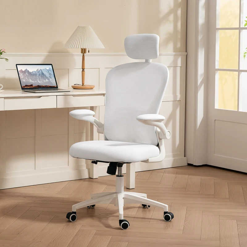 Vinsetto Office Chair, Mesh Computer Desk Chair with Adjustable Headrest, 4D Lumbar Support, Flip-up Arm, White