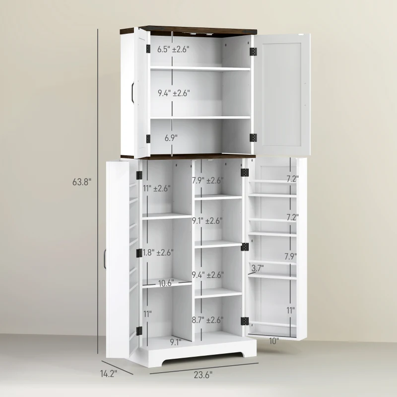 HOMCOM 64" Tall Kitchen Pantry Cabinet with Motion Sensor Light, Spice Racks and Adjustable Shelves, White