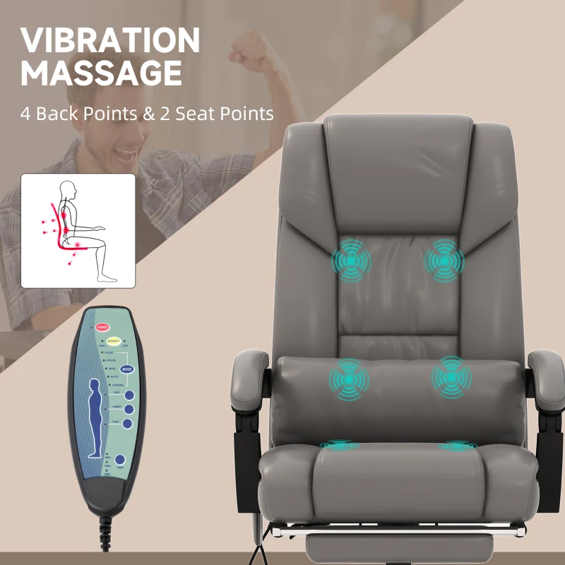 Vinsetto Massage Office Chair with 6 Vibrating Points, High Back Reclining Office Chair with Footrest and Remote, Gray