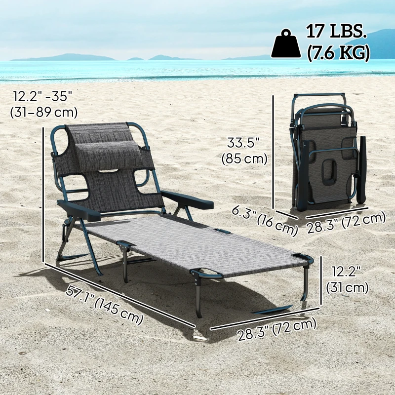 Outsunny Folding Lounge Chair w/ Reclining Back, Mixed Grey