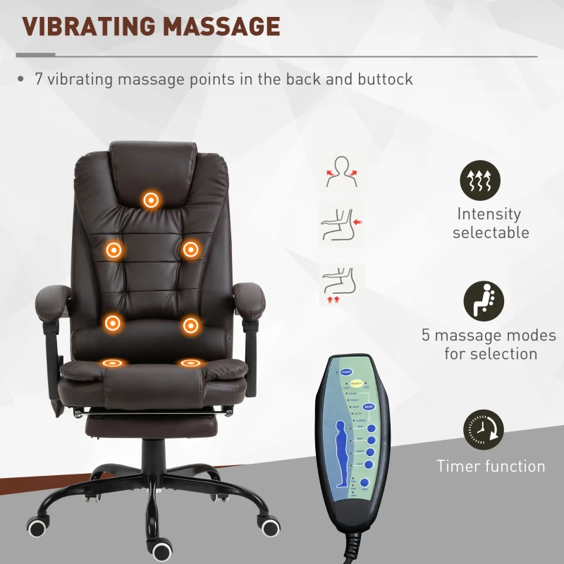 Vinsetto 7-Point Vibrating Massage Office Chair High Back Massaging Office Desk Chair with Lumbar Support, Footrest, Brown