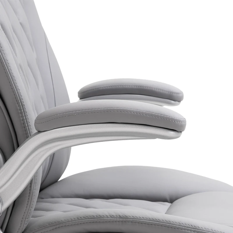 Vinsetto High Back 360° Swivel Ergonomic Home Office Chair with Flip Up Arms, Faux Leather Computer Desk Rocking Chair, Gray