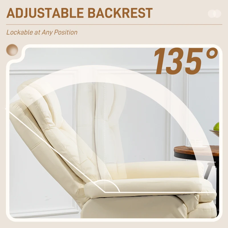 HOMCOM PU Leather Recliner Chair with Ottoman, Swivel Recliner and Ottoman with Round Wrapped Base for Living Room, Cream White