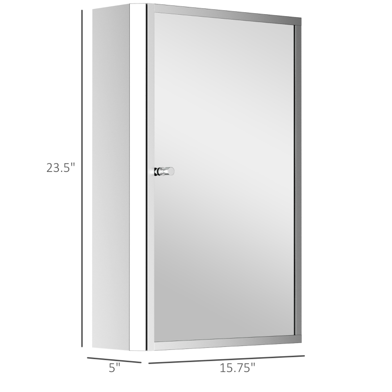 HOMCOM Bathroom Mirrored Cabinet, Vertical 16" x 24" Stainless Steel Frame Medicine Cabinet, Wall-Mounted Storage Organizer with Single Door