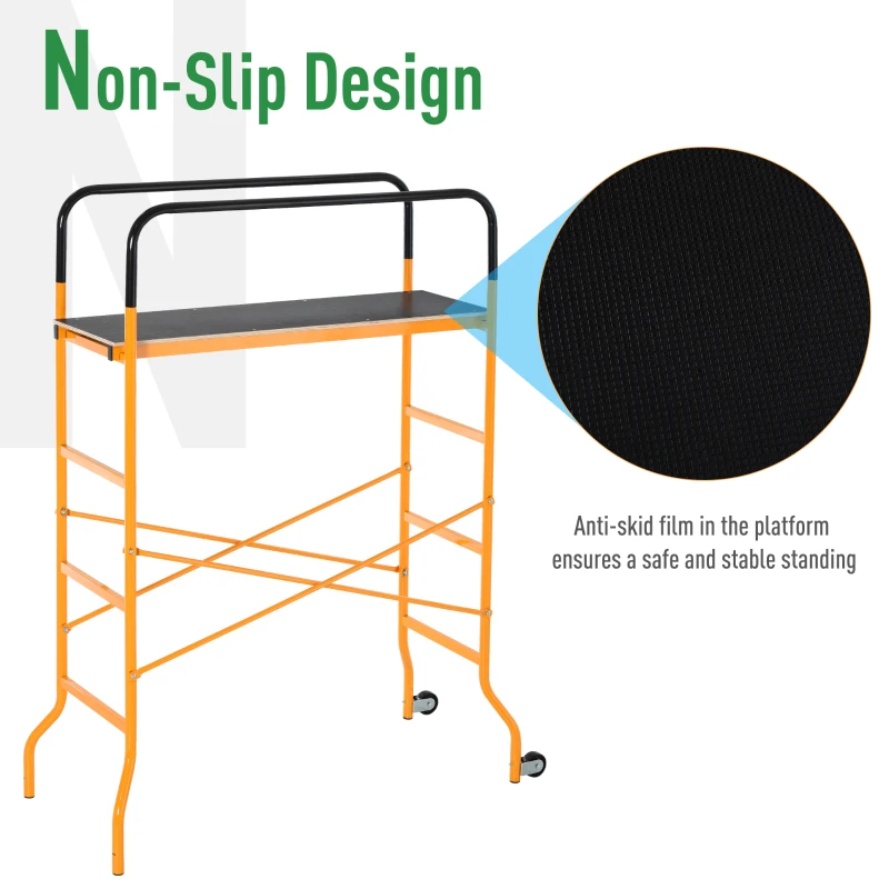 HOMCOM 4-Step Steel 4.6 x 2 x 6 ft. Scaffold 2 Wheels Free Moving for Indoor & Outdoor Decoration Anti-Skid, 440 Pound Capacity