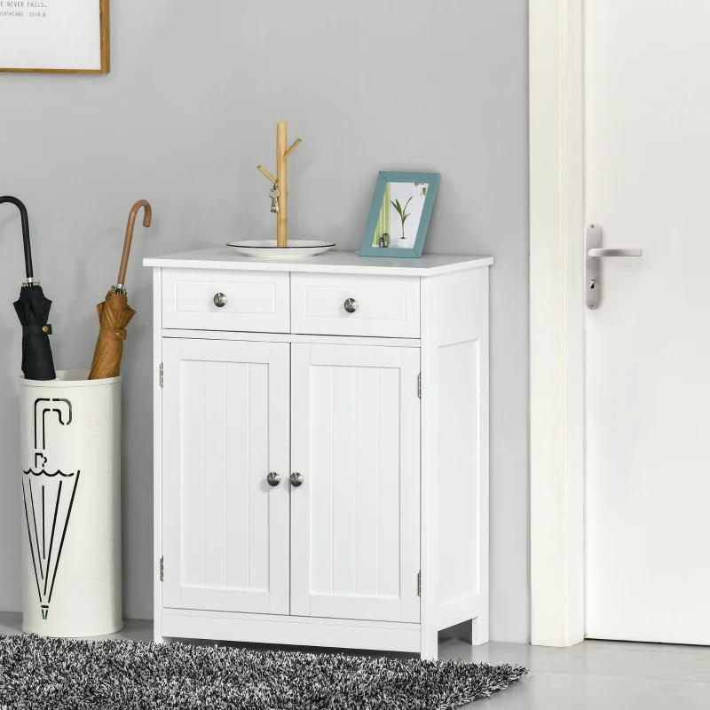 Kleankin Freestanding Bathroom Floor Cabinet, Wooden Bathroom Cabinet with 2 Doors, 2 Drawers and Adjustable Shelf, White