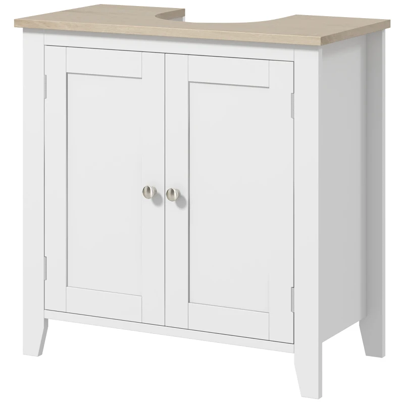 Kleankin Pedestal Sink Storage Cabinet, Under Sink Cabinet with U-Shape and Adjustable Internal Shelf, White