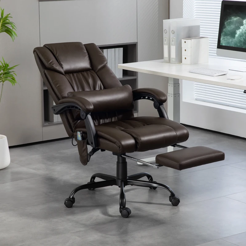 Vinsetto Massage Office Chair with 6 Vibrating Points, High Back Reclining Office Chair with Footrest and Remote, Brown