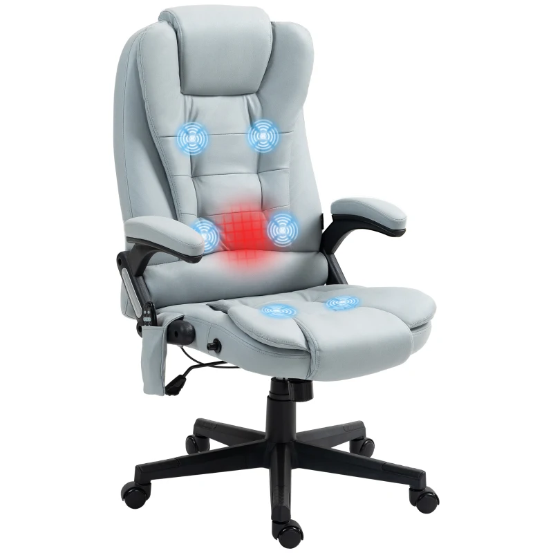 Vinsetto 6 Point Vibrating Massage Office Chair with Heat, Microfiber Massage Desk Chair with Reclining Backrest, Light Gray