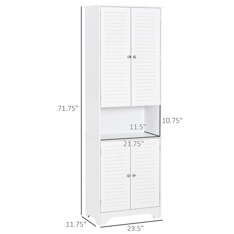 HOMCOM Tall Narrow Bathroom Storage Cabinet with Doors and Shelf Adjustability, Freestanding Linen Cabinet with 2 Cabinets and Countertop, White