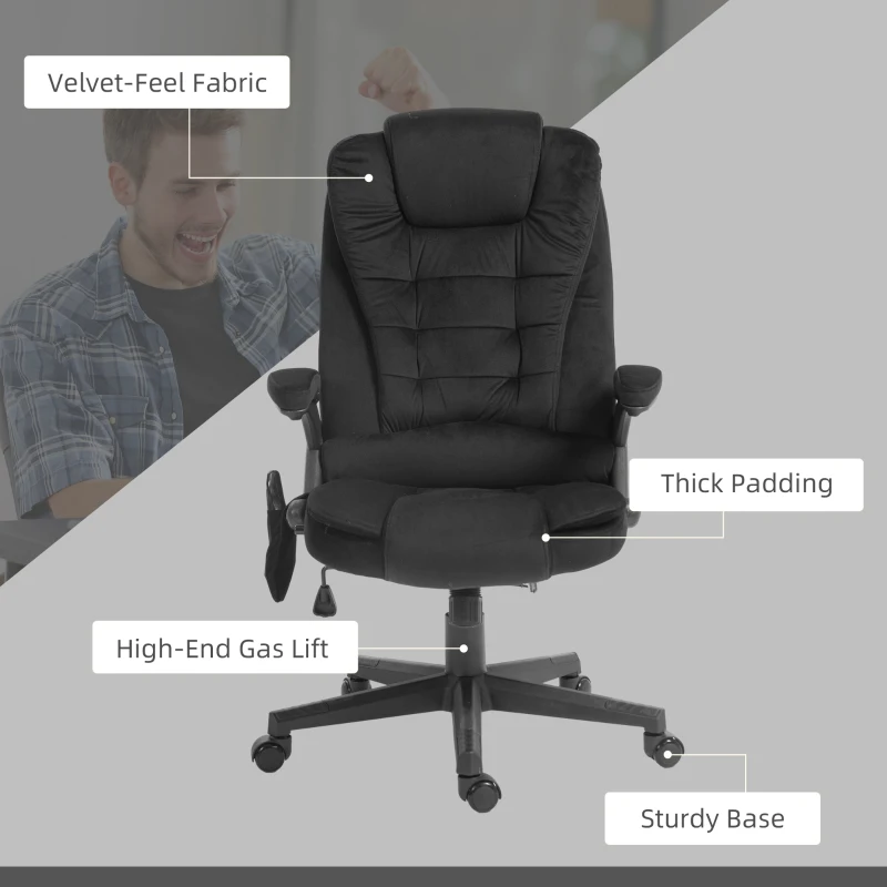 HOMCOM 6 Point Executive Office Chair with Heat, Velvet High Back Vibrating Massage Office Chair, Black