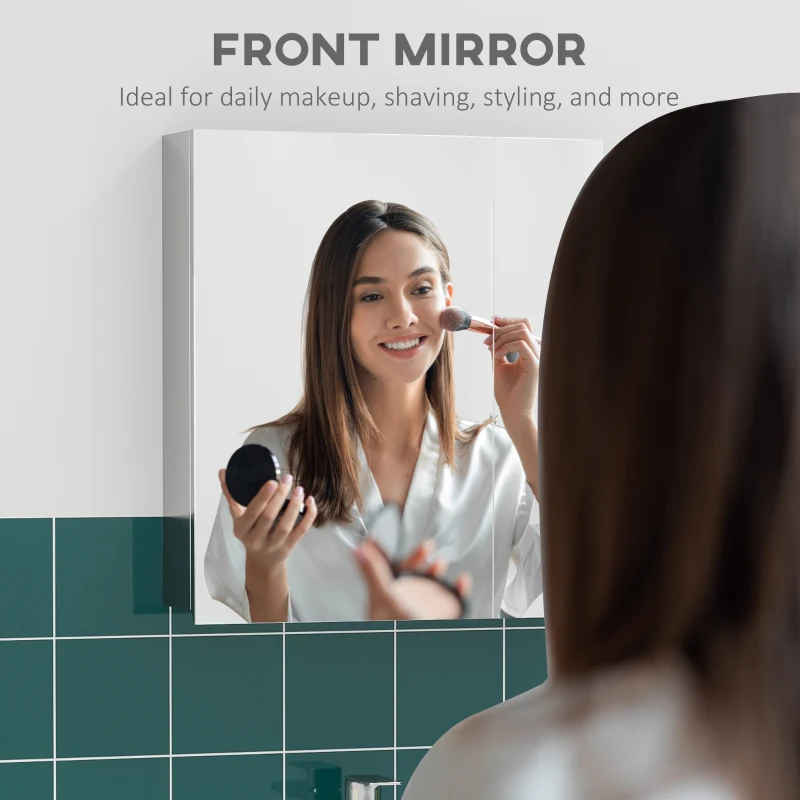 kleankin Wall Mounted Bathroom Medicine Cabinet with Hinged Door Storage Shelves for Living Room and Laundry Room Silver