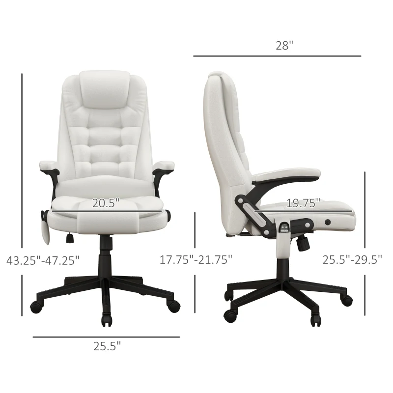 HOMCOM Massage Office Chair, Heated Reclining Computer Chair with 6 Vibration Points, Armrest and Remote, White