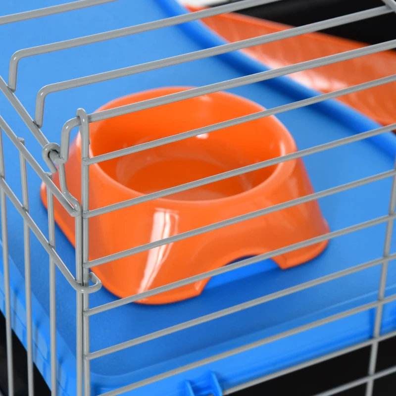PawHut 35"L Small Animal Cage with Food Dish, Water Bottle, Hay Feeder, Platform, Ramp for Chinchilla, Black