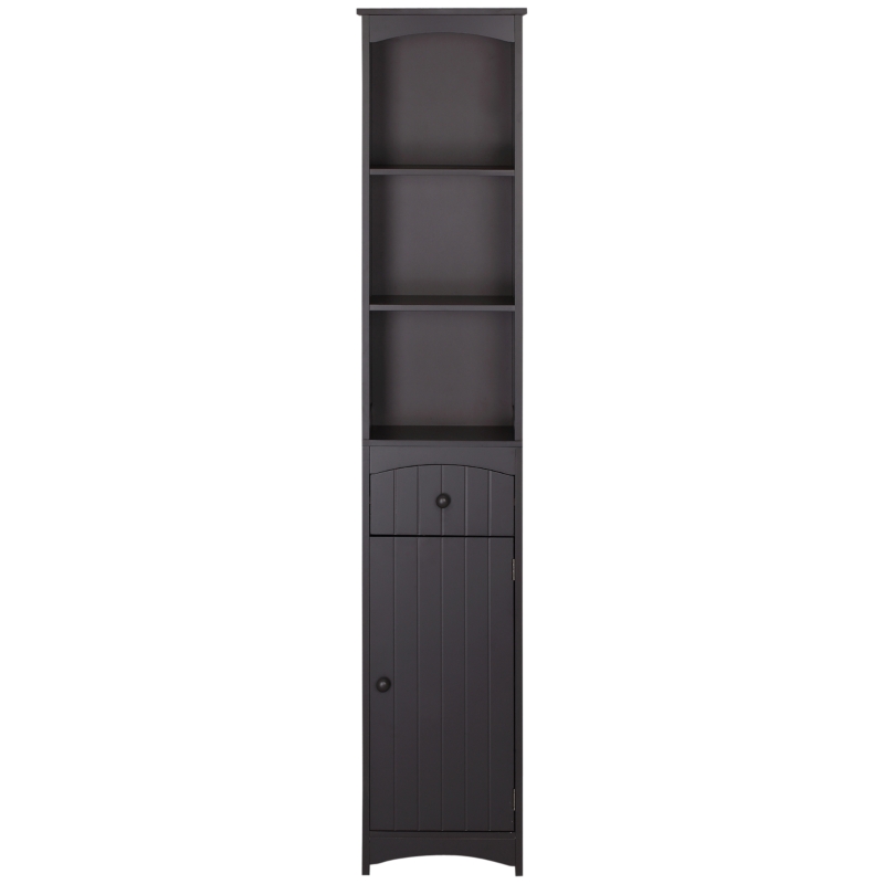 HOMCOM Bathroom Storage Cabinet, Free Standing Bathroom Storage Unit, Tall Linen Tower with 3-Tier Shelves and Drawer, Brown