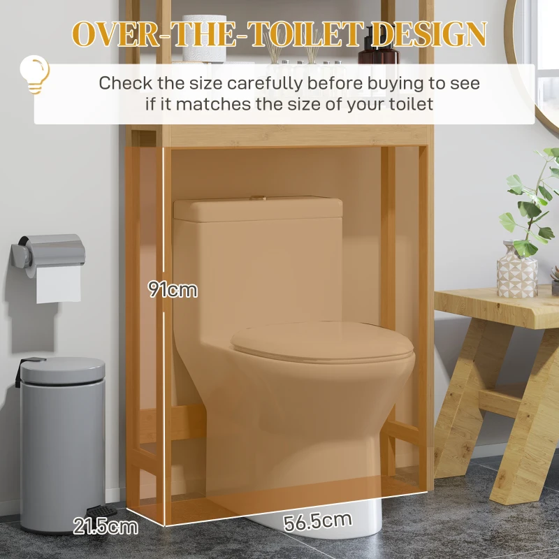 HOMCOM Over the Toilet Cabinet, Bamboo Bathroom Above Toilet Storage with Slatted Doors and Adjustable Shelf, Natural