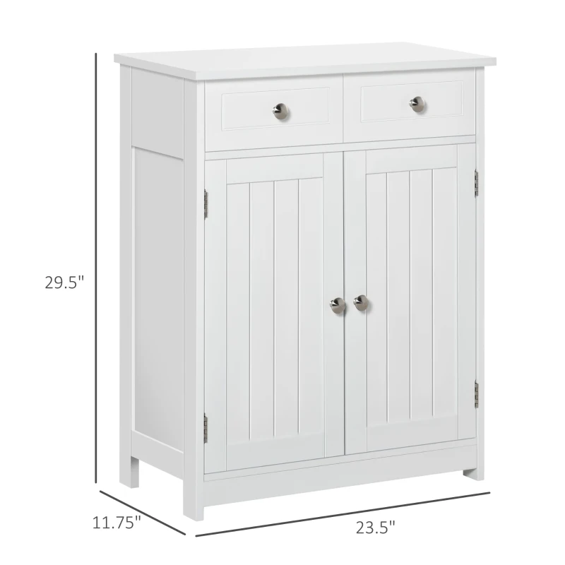 Kleankin Freestanding Bathroom Floor Cabinet, Wooden Bathroom Cabinet with 2 Doors, 2 Drawers and Adjustable Shelf, White