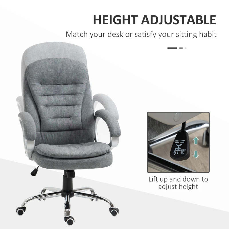 Vinsetto High Back Home Office Chair Executive Computer Chair with Adjustable Height, Upholstered Thick Padding Headrest and Armrest - Gray