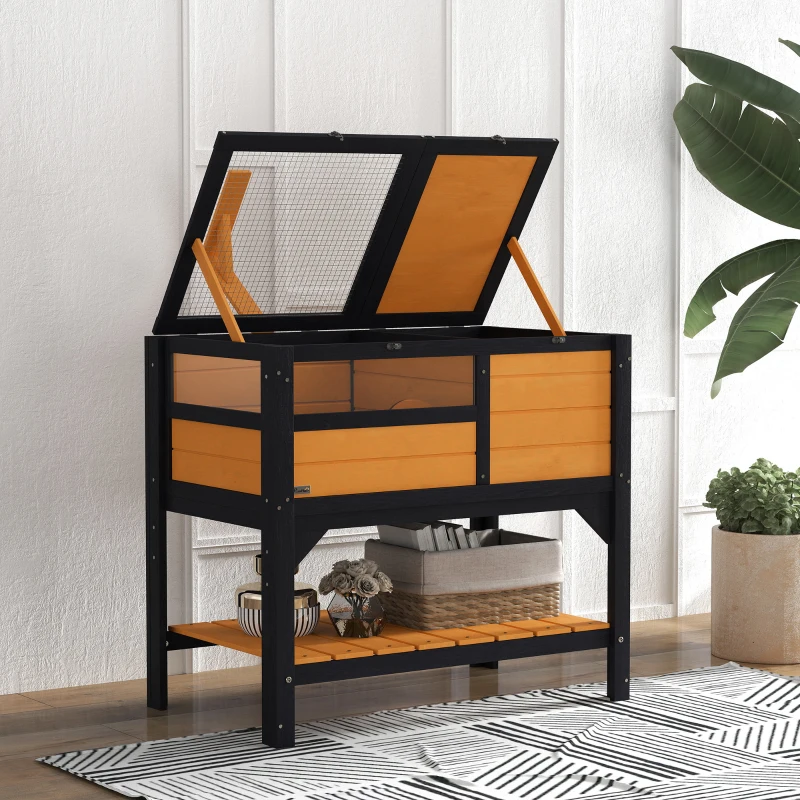 PawHut Tortoise Habitat with Shelf Storage Tortoise Gift Accessory with Weather Protection for Indoor, Yellow