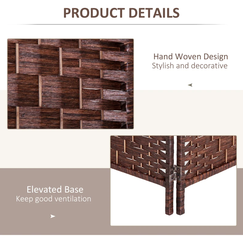HOMCOM 6ft Folding Room Divider, 4 Panel Wall Partition with Wooden Frame for Bedroom, Home Office, Brown