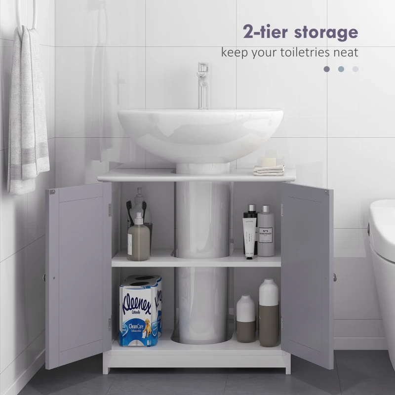 kleankin Bathroom Vanities, Bathroom Sink Cabinets with U-Shape Cut-Out and Adjustable Internal Shelf, White and Gray