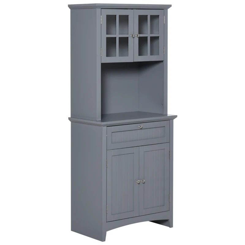 HOMCOM Elegant Buffet with Hutch, Kitchen Pantry Storage Cabinet with Framed Glass Door Drawer and Microwave Space, Gray