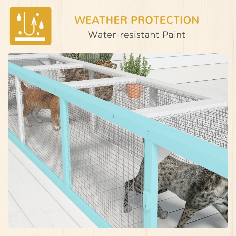 PawHut Wooden Cat Run with Weather Protection, Connecting Inside and Outside, 79"L x 15"W x 15"H, White