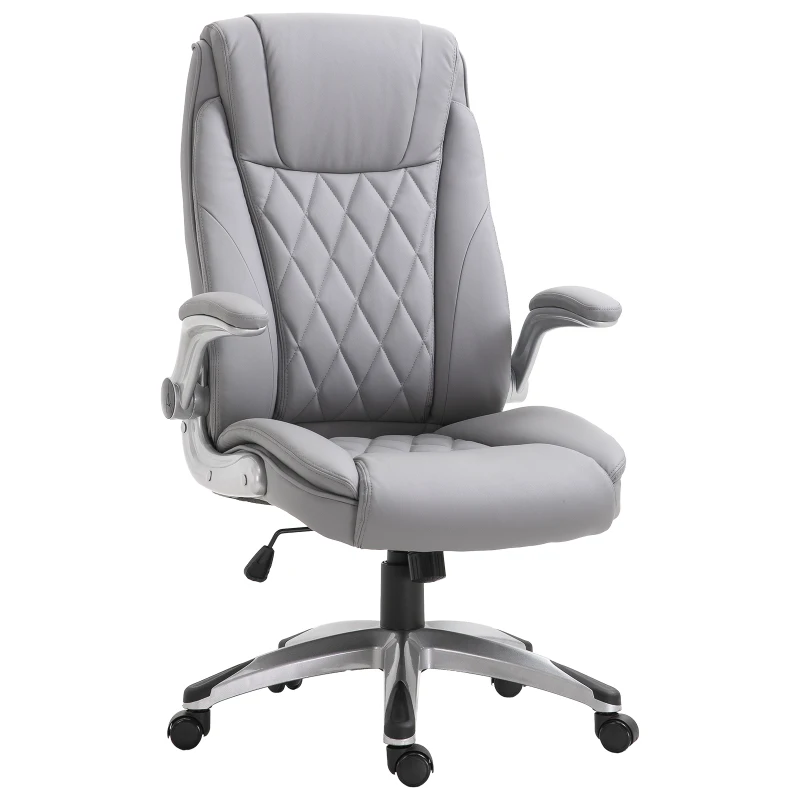Vinsetto High Back 360° Swivel Ergonomic Home Office Chair with Flip Up Arms, Faux Leather Computer Desk Rocking Chair, Gray