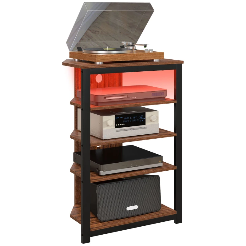 HOMCOM TV Stand for TVs up to 29", Entertainment Center with 4-Tier Storage Shelves and LED Lights for Living Room
