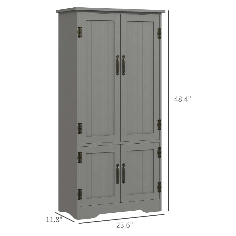 HOMCOM Accent Floor Storage Cabinet Kitchen Pantry with Adjustable Shelves and 2 Lower Doors, Gray