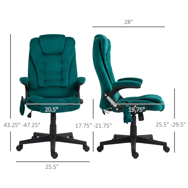 Vinsetto 6 Point Executive Office Chair with Heat, Velvet High Back Vibrating Massage Office Chair, Dark Green