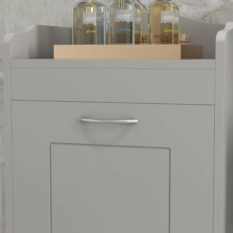 HOMCOM Tilt-out Laundry Storage Cabinet with Tabletop and Compartment Hamper, Gray