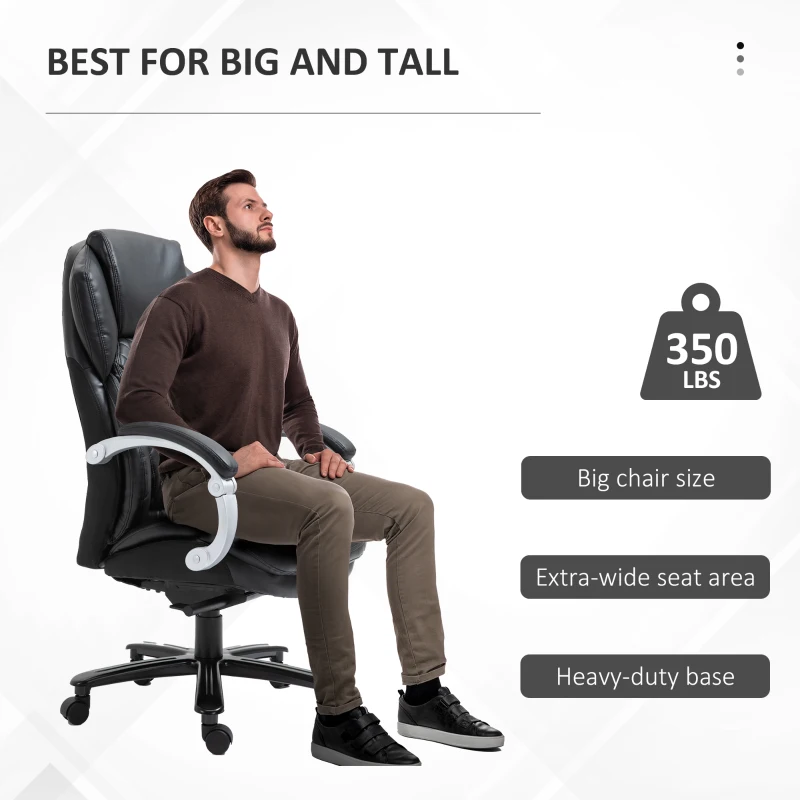 Vinsetto Big and Tall Executive Office Chair with Wide Seat, Computer Desk Chair with High Back Diamond Stitching, Adjustable Height & Swivel Wheels, Black