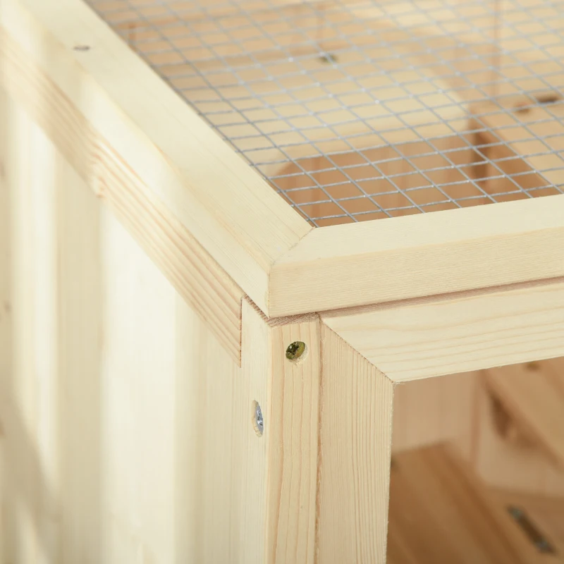 PawHut 3-Tier Wooden Hamster Cage Mice and Rat Cage Small Animals Hutch with Openable Top, Front Door, Shelf, Natural Wood