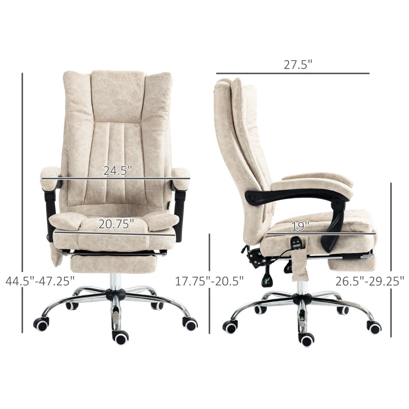Vinsetto Massage Office Chair with 6 Points and Heat, Reclining Computer Chair with Adjustable Height and Footrest, Cream White