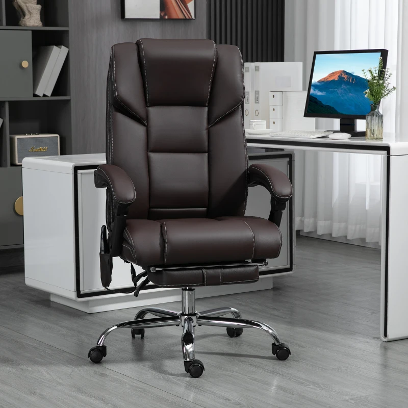 Vinsetto 6 Point Vibration Massage Office Chair with Heat, PU Leather Computer Chair with Adjustable Height Reclining Back, Brown