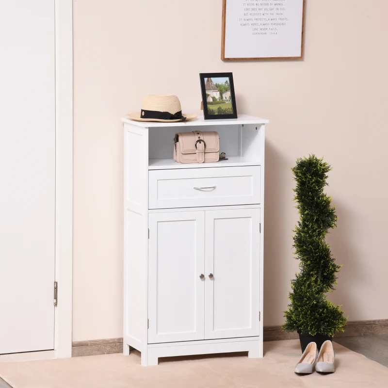 kleankin Modern Bathroom Floor Cabinet, Free Standing Storage Cabinet, Linen Cabinet with Drawer and Adjustable Shelf, White