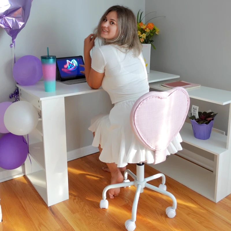 HOMCOM Heart Love Shaped Back Design Office Chair with Adjustable Height, Pink