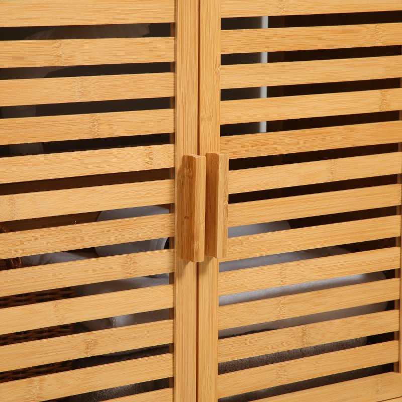 kleankin Freestanding Bathroom Sink Cabinet, Bamboo Under Sink Cabinet Cupboard Organizer with 2 Slatted Doors, Natural