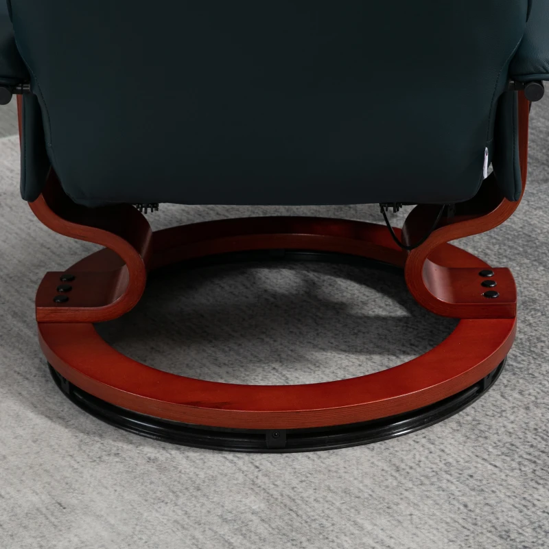 HOMCOM Faux Leather Manual Recliner, Adjustable Swivel Lounge Chair with Footrest, Armrest and Wrapped Wood Base for Living Room, Blue