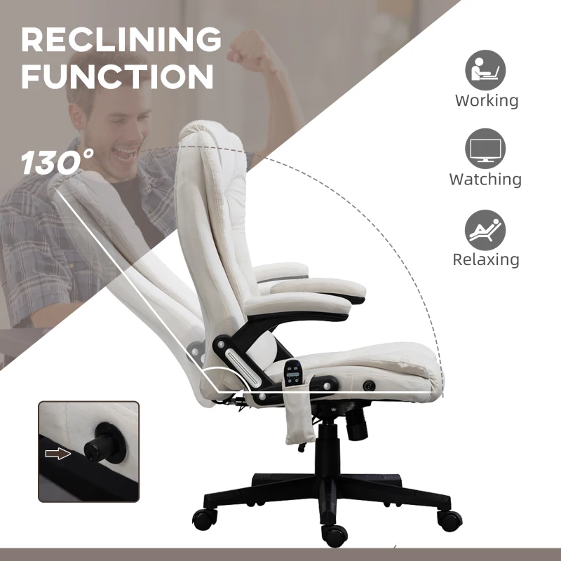 Vinsetto 6 Point Executive Office Chair with Heat, Velvet High Back Vibrating Massage Office Chair, Cream White