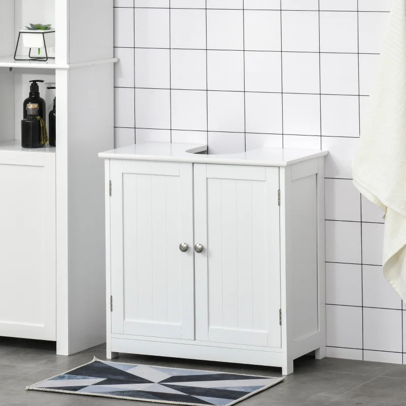 kleankin Bathroom Vanities, Bathroom Sink Cabinets with U-Shape Cut-Out and Adjustable Internal Shelf, White