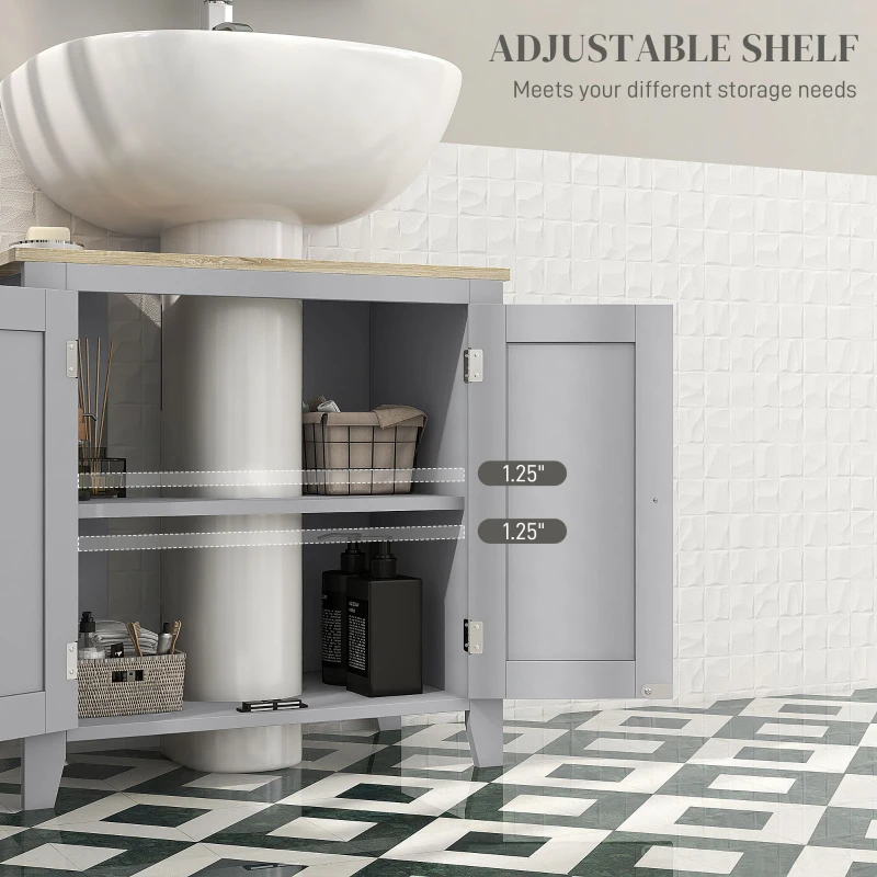 kleankin Bathroom Vanities, Pedestal Sink Cabinet with U-Shaped Cut-out and Adjustable Shelf, Gray