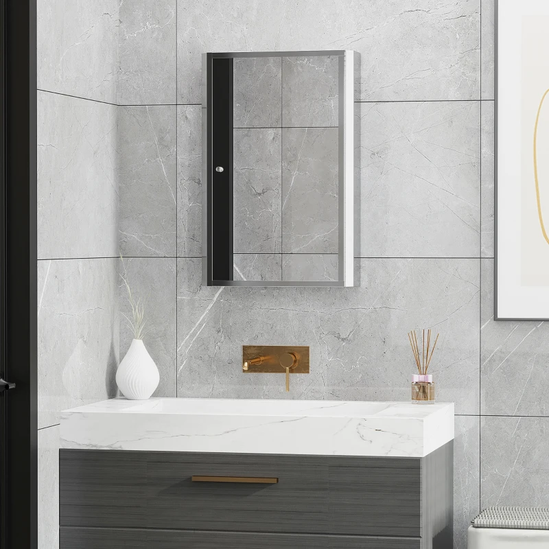 HOMCOM Bathroom Mirrored Cabinet, Vertical 16" x 24" Stainless Steel Frame Medicine Cabinet, Wall-Mounted Storage Organizer with Single Door
