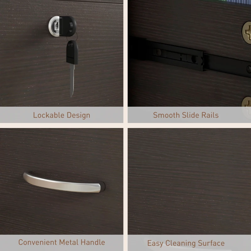 Vinsetto 2 Drawer File Cabinet with Lock, Office Filing Cabinet, Hanging Bar for Letter Size, Home Office, Espresso