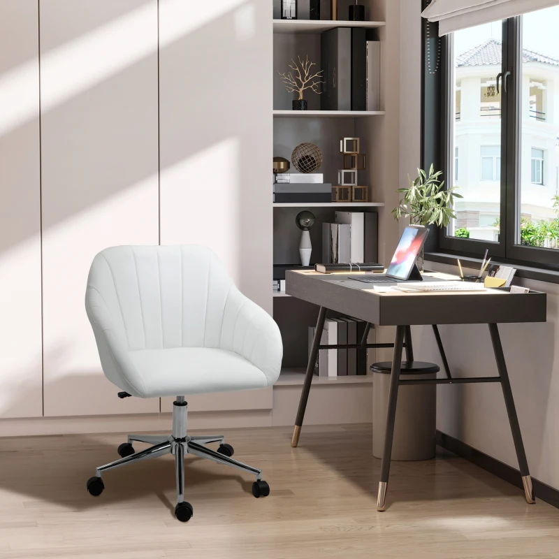 Vinsetto Mid Back Home Office Chair Computer Desk Chair with PU Leather, Adjustable Height, Swivel Wheels for Study, Bedroom, White