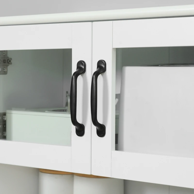 HOMCOM Freestanding Kitchen Pantry, 4-Door Buffet Cabinet with Hutch, Coffee Bar with Adjustable Shelves, 63.5 Inches, White