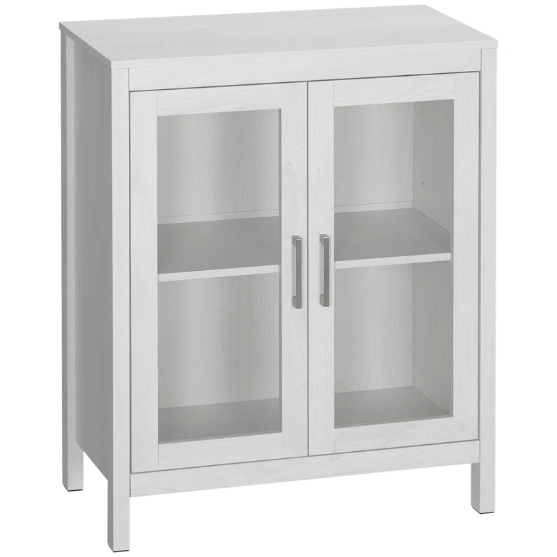 kleankin Modern Bathroom Floor Cabinet, Freestanding Bathroom Storage Cabinet with Double Glass Doors and Adjustable Shelves, Off White