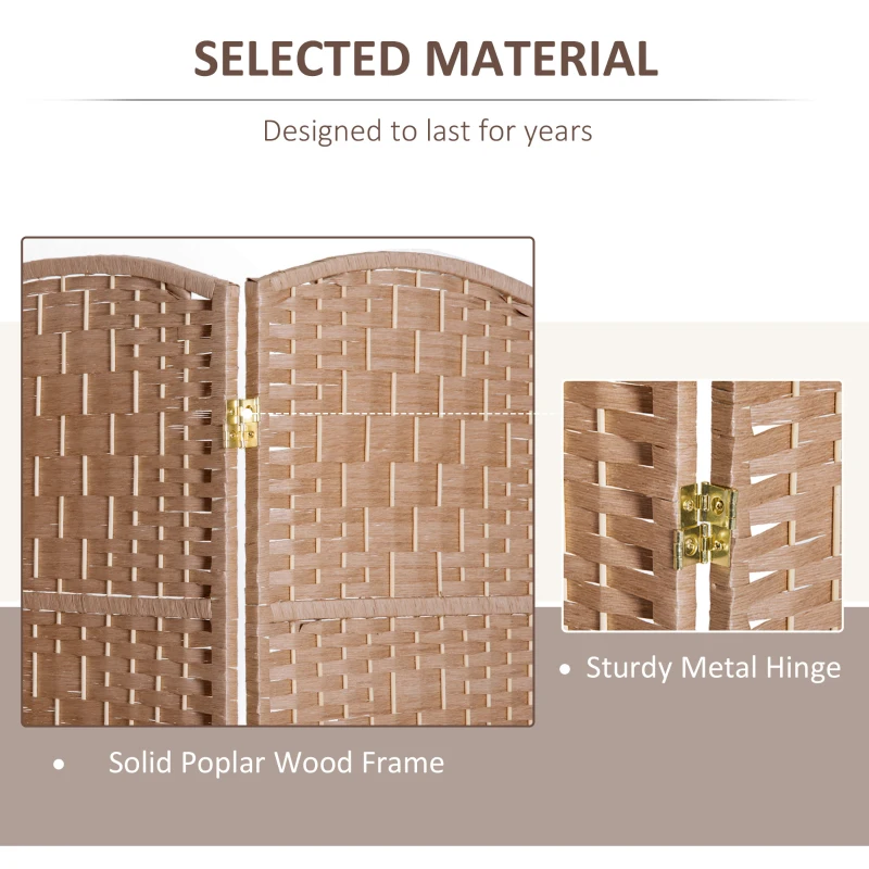 HOMCOM 6ft Folding Room Divider, 3 Panel Wall Partition with Wooden Frame for Bedroom, Home Office, Natural