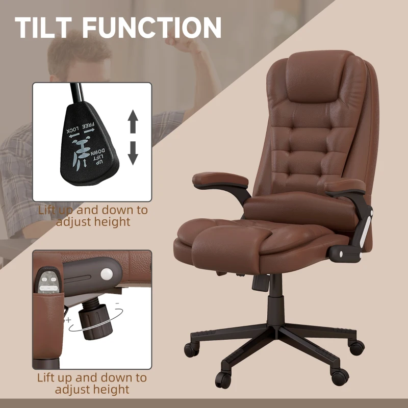 HOMCOM Massage Office Chair, Heated Reclining Computer Chair with 6 Vibration Points, Armrest and Remote, Brown